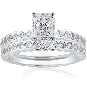   Radiant Cut Diamond Bezel Wedding Rings Set SI1: Fascinating Diamonds