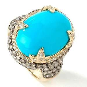  14K Gold Turquoise & Chocolate / White Diamond Ring 