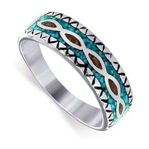  Sterling Silver Turquoise Coral 8mm Band Ring Size 5 