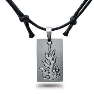  Stainless Steel Tribal Flame Dog Tag Pendant Necklace 