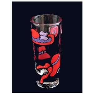 Red Hat Dazzle Design   Hand Painted   Collectible Shooter Glass   1.5 