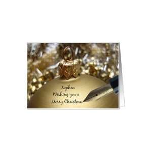  nephew christmas message on golden ornament Card Health 