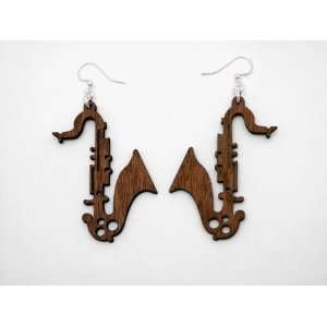 Brown Jazz Saxaphone Wooden Earrings