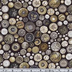  45 Wide Vintage Buttons Black Fabric By The Yard Arts 