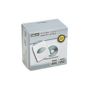  CD/DVD Envelopes, Tyvek, w/Window, White, 100/Pk FEL90694 