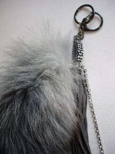 DIAMOND FOX FUR BAG CHARM TASSEL 100% Genuine Natural Handbag Key 