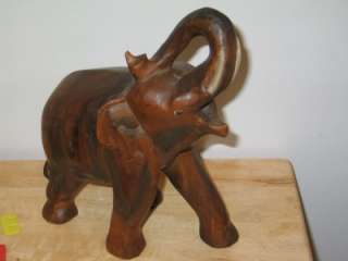 Large Wooden Carved Elephant w/ Trunk Up Nice Wooden Sculpture 