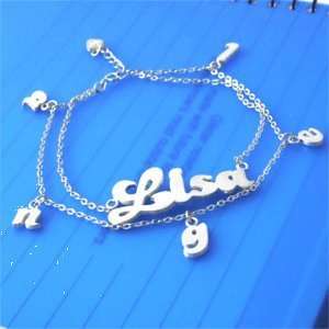   925 Silver Name Bracelet Anklet Double Chain Letter 