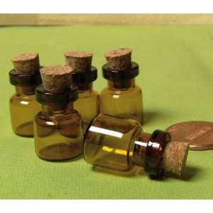  10 Pcs  Miniature Glass Bottles  Brown Color Small (22mm X 