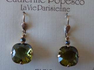 Catherine Popesco gold Khaki Green CRYSTAL Earrings  