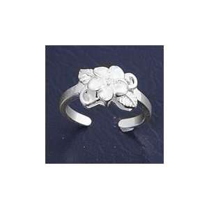 Sterling Silver Fashion Toe Ring   Plumeria with Center Embedded Clear 