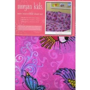 Morgan Kids Love Tattoo Hearts Butterfly Pink Twin Microfiber Sheet 