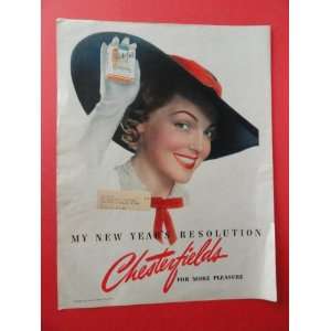 Chesterfield cigarettes,1939 Print Ad. (woman red hat) orinigal 