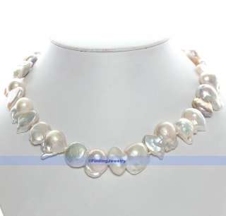 14K Solid Gold 17 Genuine Baroque Pearl Necklace  