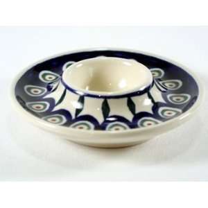    Polish Pottery Egg Cup Plate Peacock z730 56: Home & Kitchen