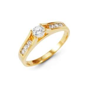    Ladies 14k Solid Gold Round CZ Crown Accents Band Ring Jewelry