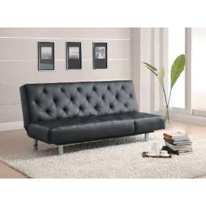    Coaster Convertible Sofa Bed in Black Faux Leather