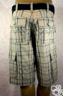   Cargo Sits Below Waist Relaxed Fit Olive Plaid Mens Shorts New  