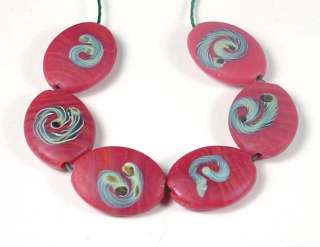 Lampwork Handmade Snake Etched red Oval Beads 25x19mm  