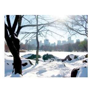  Central Park Snow, Lake and Manhattan Skyline Giclee 