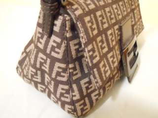 100% Auth   FENDI   POCHETTE Zucchino FF Logo Handbag Baguette Purse 