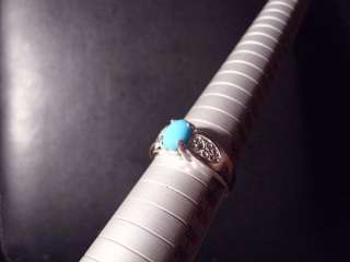Natural 8x6mm Sleeping Beauty Turquoise Filigree Sterling Silver Ring 