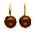 14k Yellow Gold Chocolate Cultured Button Pearl Leverback Earrings.