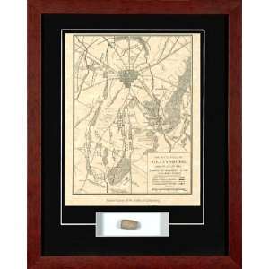  Gettysburg Map with Civil War Relic Framed Photograph 