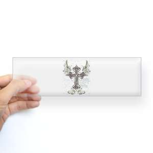    Bumper Sticker Clear Scripted Winged Cross: Everything Else
