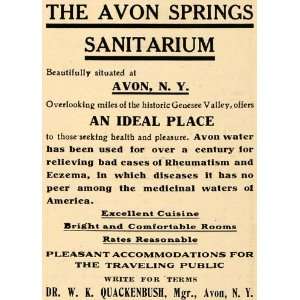   Ad Avon Springs Sanitarium Dr. W. K. Quackenbush   Original Print Ad