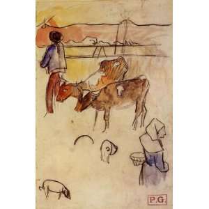 Oil Painting Bretons and Cows (sketch) Paul Gauguin Hand Painted Art 