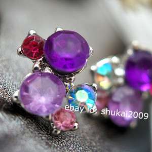 FASHION Silvery plating purple Swarovski flower Studs Earrings  