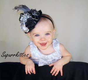 Black/Silver Gray Baby Mini Top Hat Headband Fascinator/Photo Prop 
