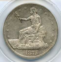 1875 cc Trade Dollar ANACS AU 50 Carson City Cleaned  