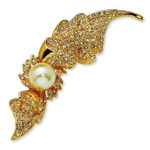  Gold plated Swarovski Crystal & Simulated Pearl Flourish 