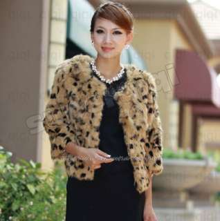   Genuine Leopard Rabbit Fur Coat Outwear Jacket Clothing Garment Women