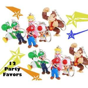  Super Mario Party Favors   12 pc Keychain Pack Toys 