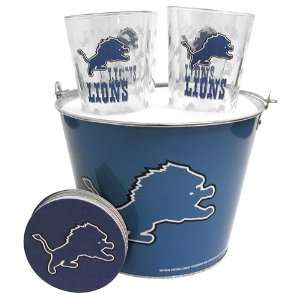  Detroit Lions NFL Metal Bucket, Satin Etch Pint Glass 