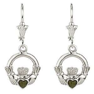   Silver Large Claddagh Drop Connemara Marble Set Earrings Jewelry