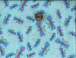 Happy Face Dragonflies on Shaded Blue Flannel 1.5yd  