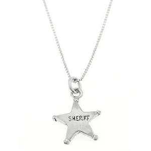    Sterling Silver One Sided Sheriffs Badge Necklace Jewelry