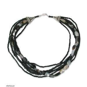    Onyx and agate strand necklace, Midnight Contrasts Jewelry