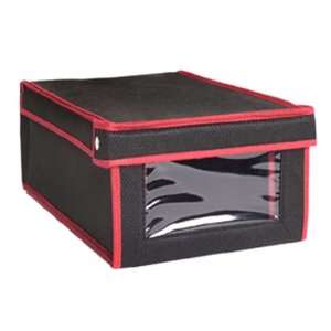   Folding Storage Box with Clear Window, Black with Red Trim: Home
