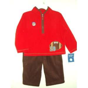   Boys 2 piece Football Microfleece Pant Set Red/Brown 18 Months: Baby