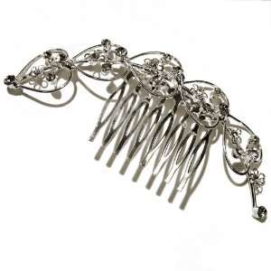  String of Hearts w/ Flowers Crystal Comb 