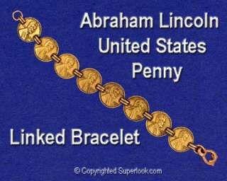 COIN BRACELET SOLID COPPER ~ 8 Linked 1¢ CENT PENNY  