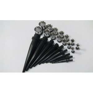 23 Piece Ear Stretching Taper Kit   Includes 9 Pc BLACK Ear Taper 14G 