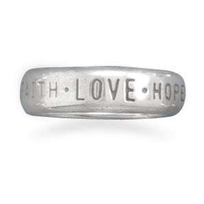 Sterling Silver FAITH HOPE LOVE Cor 13:13 Ring Size 5 9  