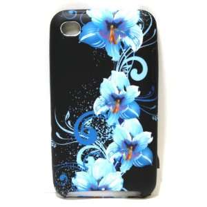 Black with Blue Flower Art Soft Silicone Skin Gel Cover Case for Apple 