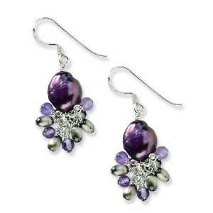   Silver Amethyst and Light Purple Cultured Freshwater Pearl Earrings